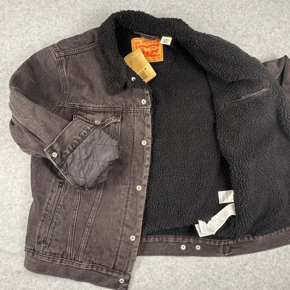 Levis Mens Sherpa Trucker Jacket Washed Black Denim Type III Coat 16365-0276 M